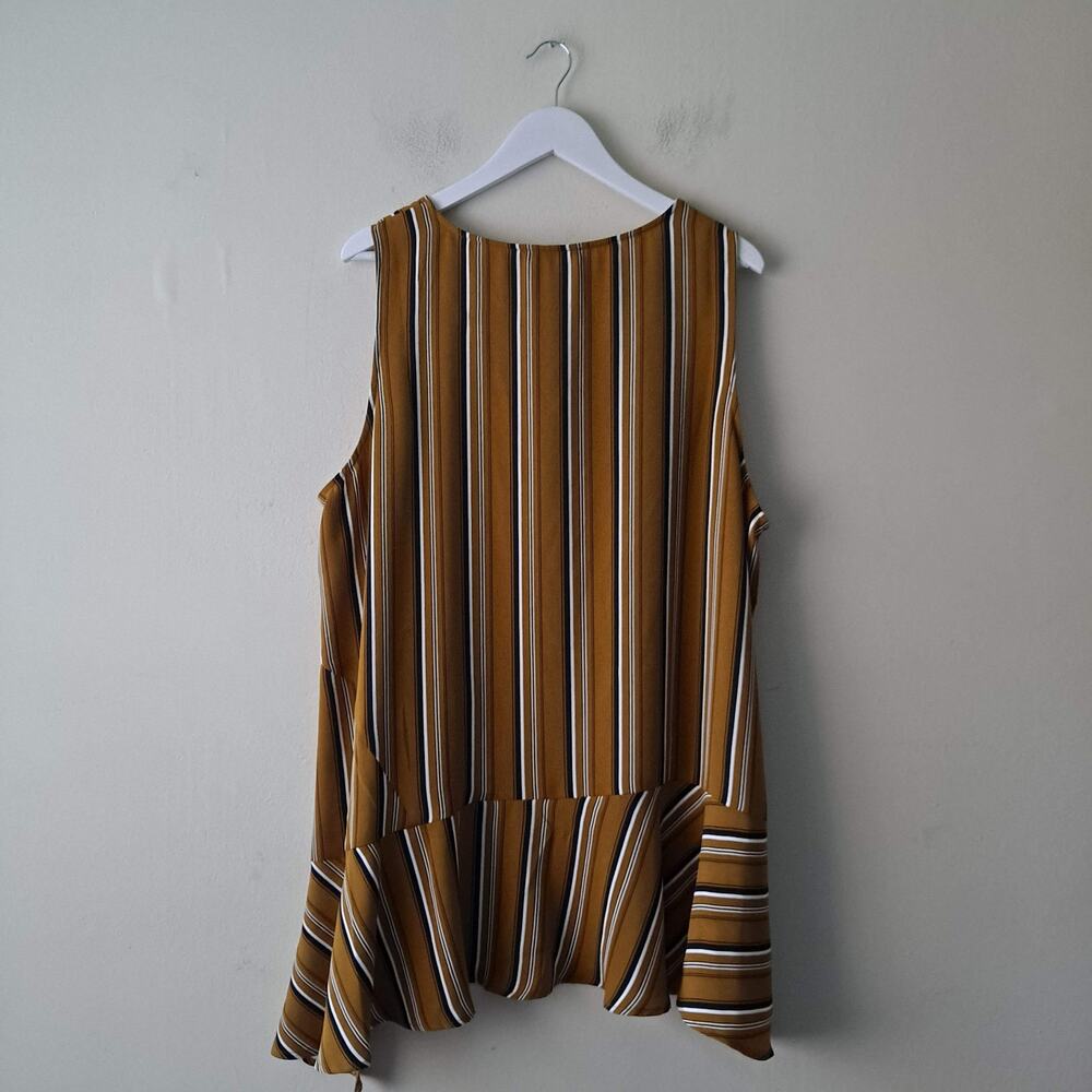 Eloquii Top Striped Sleeveless Asymmetrical Hi Lo Tank Blouse Gold Black Size 22 - Picture 5 of 11